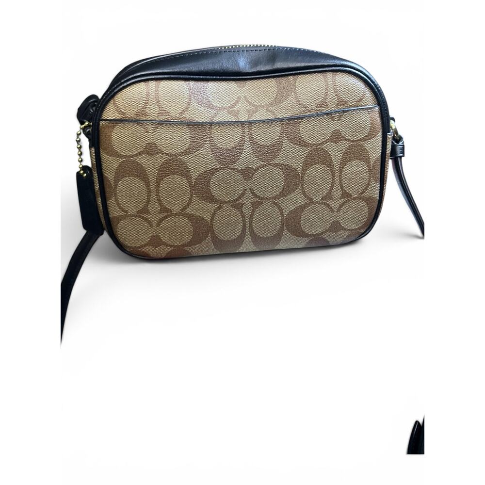 Coach Mini Jamie Camera Bag Signature Canvas Khaki Black EUC - Picture 3 of 13